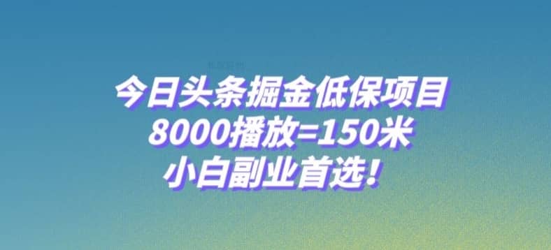 今日头条掘金低保项目，8000播放=150米，小白副业首选【揭秘】-佛系网创