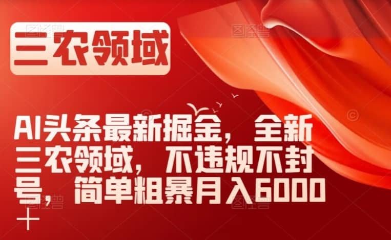 AI头条最新掘金，全新三农领域，不违规不封号，简单粗暴月入6000＋【揭秘】-佛系网创