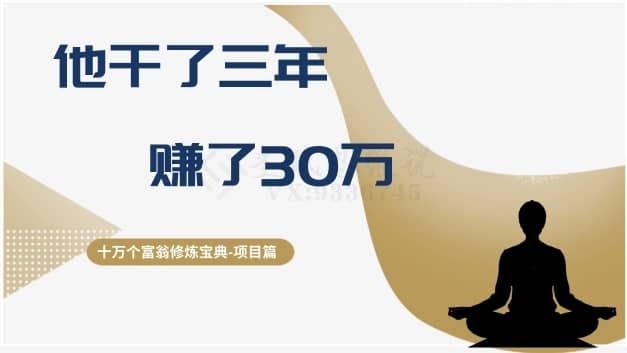 十万个富翁修炼宝典之2.他干了3年，赚了30万-佛系网创