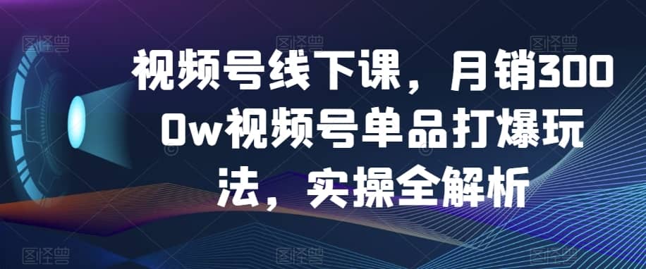 视频号线下课，月销3000w视频号单品打爆玩法，实操全解析-佛系网创