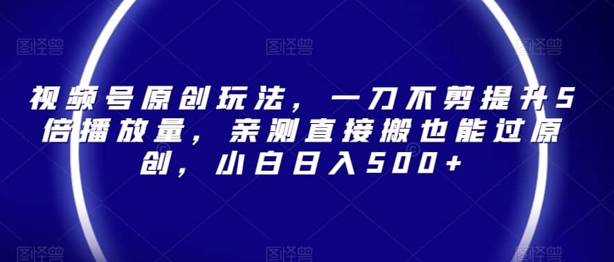 视频号原创玩法，一刀不剪提升5倍播放量，亲测直接搬也能过原创，小白日入500+【揭秘】-佛系网创