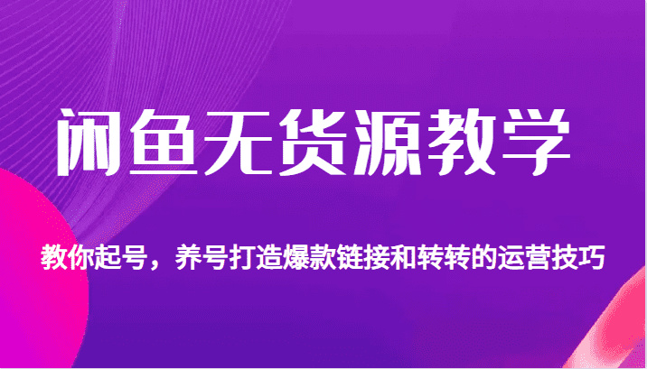 闲鱼无货源教学，教你起号，养号打造爆款链接以及转转的运营技巧-佛系网创