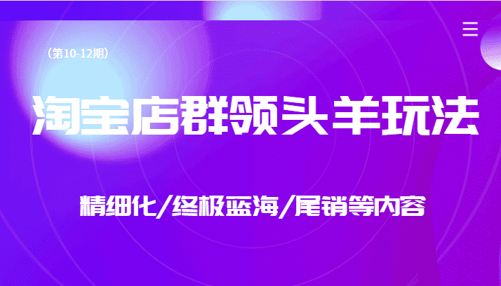 淘宝店群领头羊玩法，精细化/终极蓝海/尾销等内容（第10-12期）-佛系网创
