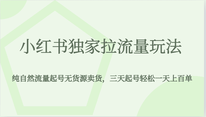 小红书独家拉流量玩法，纯自然流量起号无货源卖货，三天起号轻松一天上百单-佛系网创
