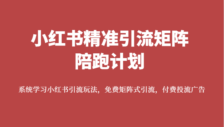 小红书精准引流矩阵陪跑计划，系统学习小红书引流玩法，免费矩阵式引流，付费投流广告-佛系网创
