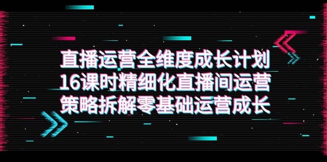 直播运营-全维度 成长计划，16课时精细化直播间运营策略拆解零基础运营成长-佛系网创