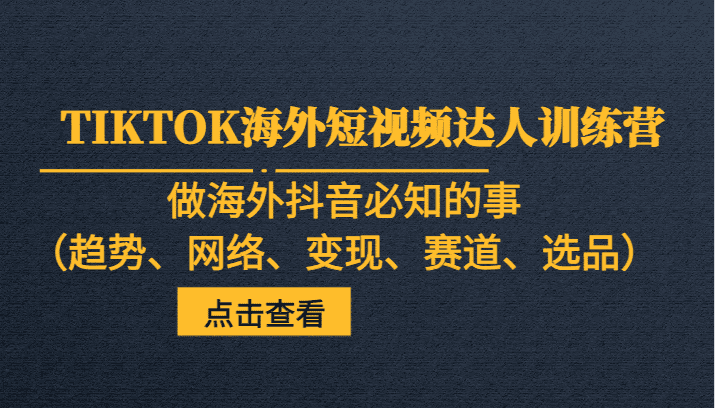 TIKTOK海外短视频达人训练营，做海外抖音必知的事（趋势、网络、变现、赛道、选品）-佛系网创