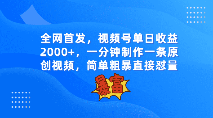 全网首发，视频号单日收益2000+，一分钟制作一条原创视频，简单粗暴-佛系网创