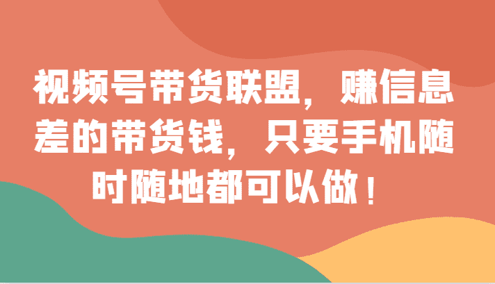 视频号带货联盟，赚信息差的带货钱，只需手机随时随地都可以做！-佛系网创