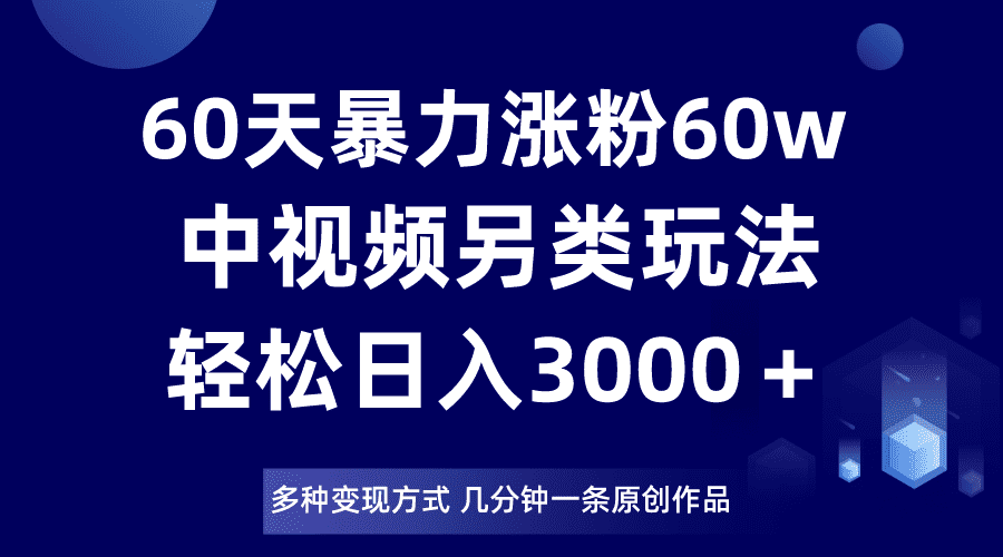 60天暴力涨粉60W，中视频另类玩法，日入3000＋，几分钟一条原创作品多种变现方式-佛系网创