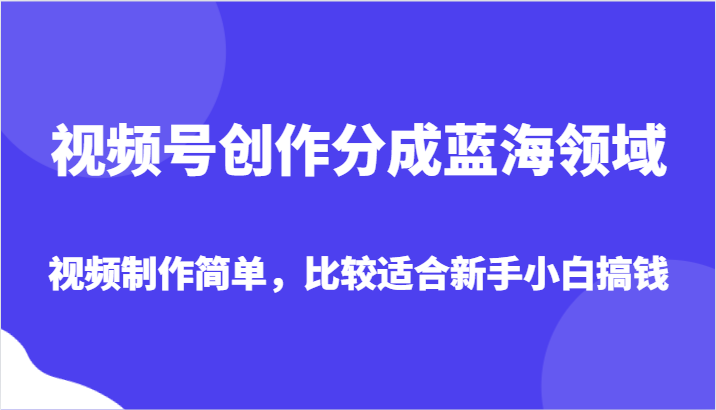 视频号创作分成蓝海领域，视频制作简单，比较适合新手小白搞钱-佛系网创