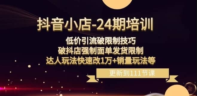 抖音小店-24期：低价引流破限制技巧，破抖店强制面单发货限制，达人玩法快速改1万+销量玩法等-佛系网创