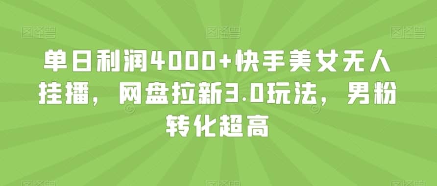 单日利润4000+快手美女无人挂播，网盘拉新3.0玩法，男粉转化超高【揭秘】-佛系网创
