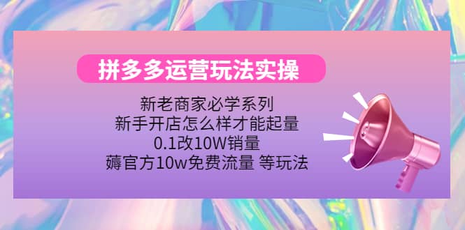 （4160期）拼多多运营玩法实操，0.1改10W销量，薅官方10w免费流量 等玩法！-佛系网创
