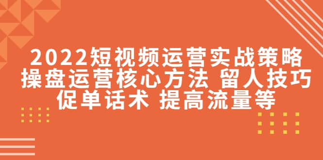 （4204期）2022短视频运营实战策略：操盘运营核心方法 留人技巧促单话术 提高流量等-佛系网创