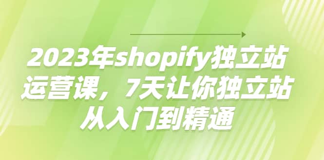（4230期）2023年shopify独立站运营课，7天让你独立站从入门到精通-佛系网创