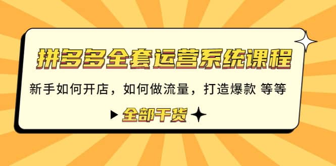（4430期）拼多多全套运营系统课程：新手如何开店 如何做流量 打造爆款 等等 全部干货-佛系网创