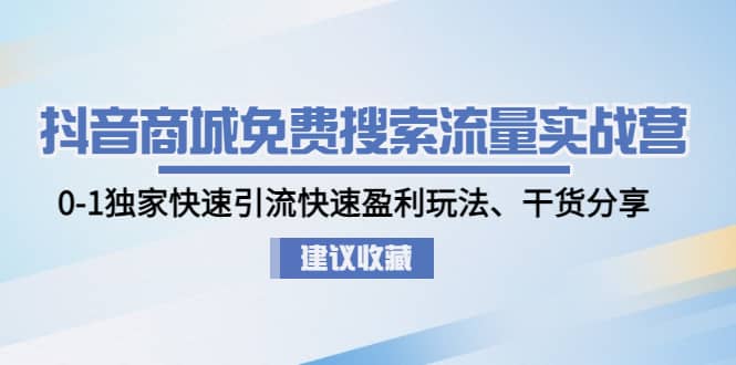 （4779期）抖音商城免费搜索流量实战营：0-1独家快速引流快速盈利玩法、干货分享-佛系网创