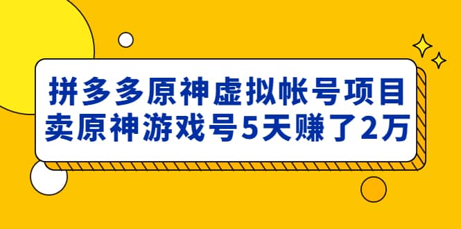 （4860期）外面卖2980的拼多多原神虚拟帐号项目：卖原神游戏号5天赚了2万-佛系网创