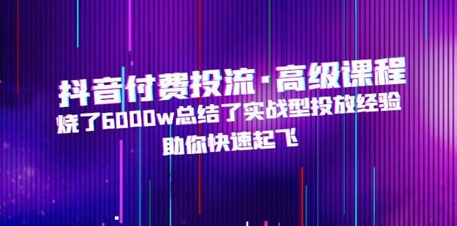 （4928期）抖音付费投流·高级课程，烧了6000w总结了实战型投放经验，助你快速起飞-佛系网创