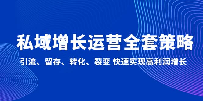 （4932期）私域增长运营全套策略：引流、留存、转化、裂变 快速实现高利润增长-佛系网创