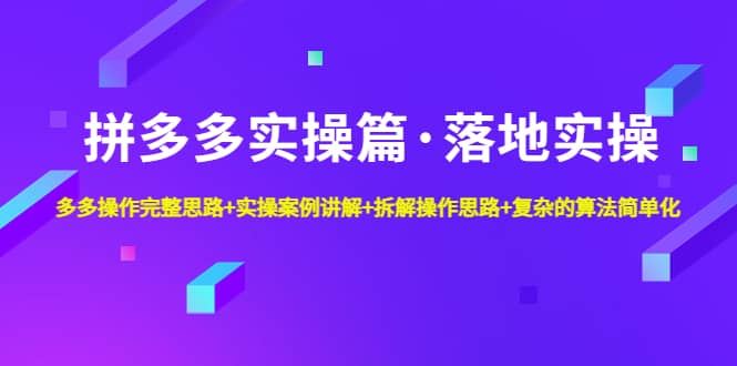 （4947期）拼多多实操篇·落地实操 完整思路+实操案例+拆解操作思路+复杂的算法简单化-佛系网创
