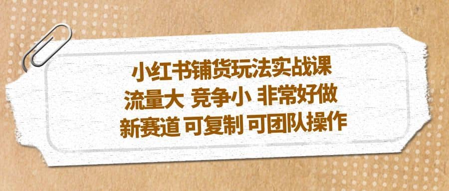 （5291期）小红书铺货玩法实战课，流量大 竞争小 非常好做 新赛道 可复制 可团队操作-佛系网创