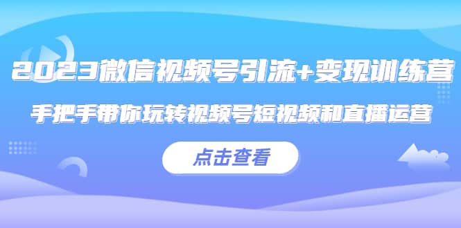 （5548期）2023微信视频号引流+变现训练营：手把手带你玩转视频号短视频和直播运营!-佛系网创