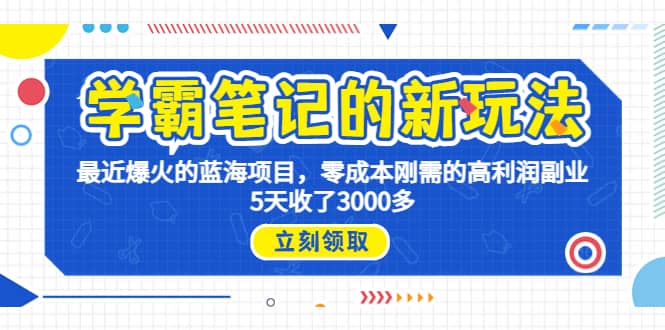 （6816期）学霸笔记新玩法，最近爆火的蓝海项目，0成本高利润副业，5天收了3000多-佛系网创