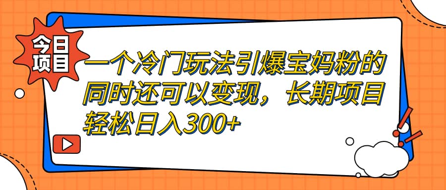 （7147期）一个冷门玩法引爆宝妈粉的同时还可以变现，长期项目轻松日入300+-佛系网创