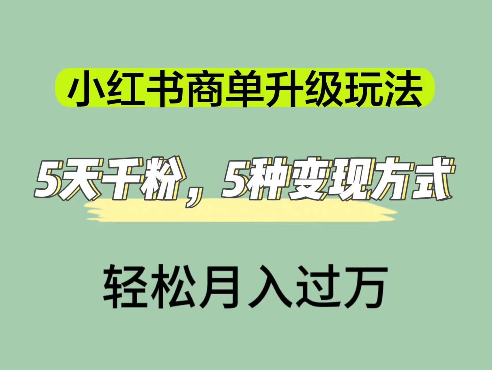 （7312期）小红书商单升级玩法，5天千粉，5种变现渠道，轻松月入1万+-佛系网创