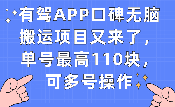 （7314期）有驾APP口碑无脑搬运项目又来了，单号最高110块，可多号操作-佛系网创