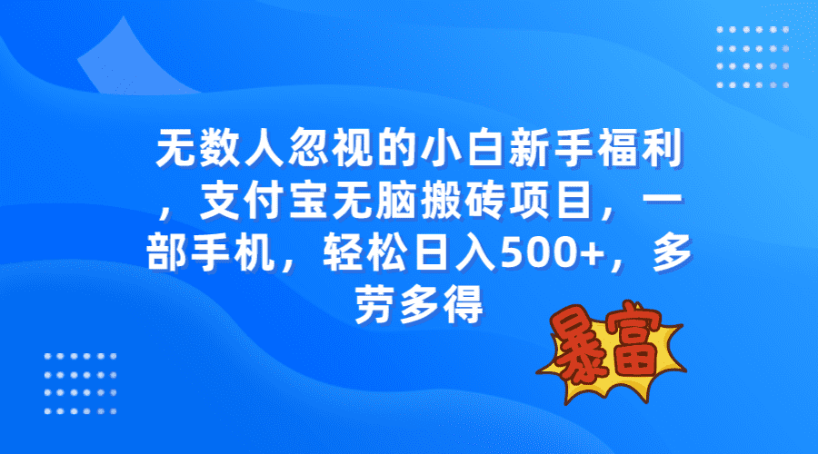 （7830期）无数人忽视的项目，支付宝无脑搬砖项目，一部手机即可操作，轻松日入500+-佛系网创