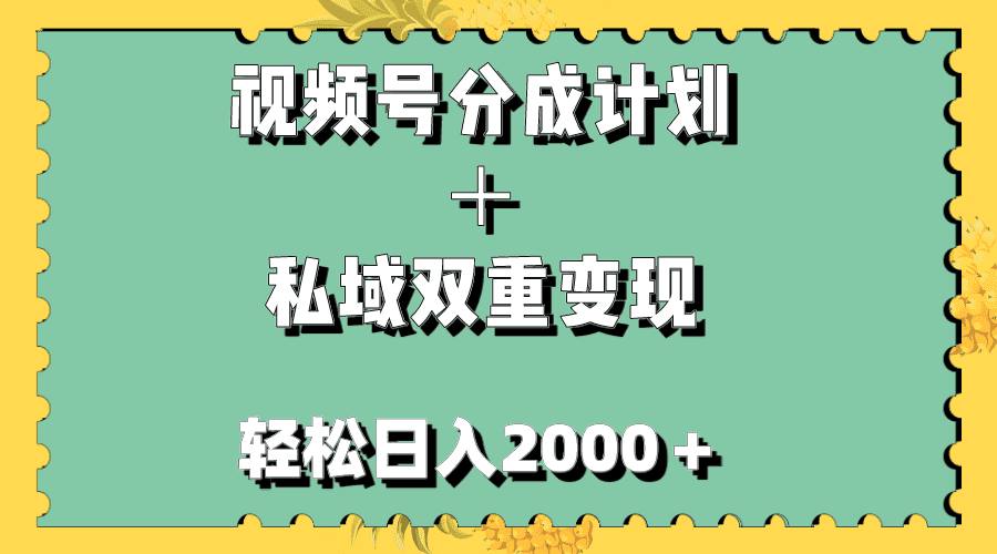 （7842期）视频号分成计划＋私域双重变现，轻松日入1000＋，无任何门槛，小白轻松上手-佛系网创