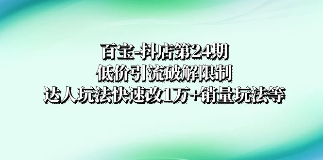 （8178期）百宝-抖店第24期：低价引流破解限制，达人玩法快速改1万+销量玩法等-佛系网创