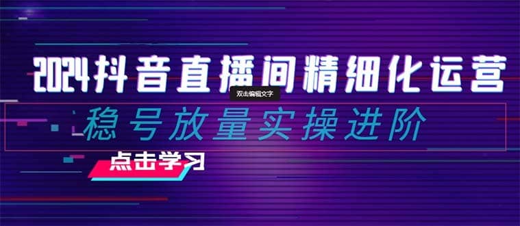 （8258期）2024抖音直播间精细化运营：稳号放量实操进阶 选品/排品/起号/小店随心…-佛系网创