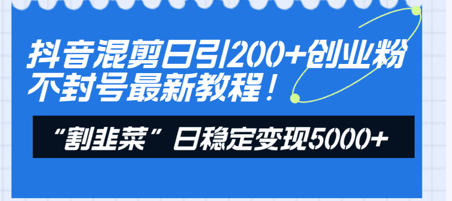 （8349期）抖音混剪日引200+创业粉不封号最新教程！“割韭菜”日稳定变现5000+！-佛系网创