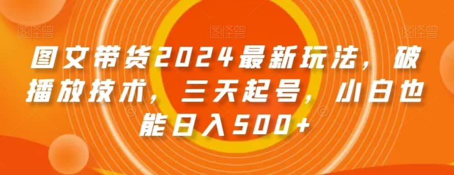 图文带货2024最新玩法，破播放技术，三天起号，小白也能日入500+【揭秘】-佛系网创
