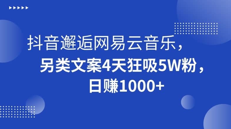 抖音邂逅网易云音乐，另类文案4天狂吸5W粉，日赚1000+【揭秘】-佛系网创