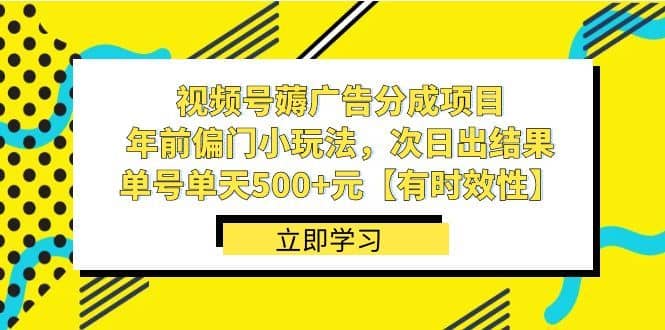 视频号薅广告分成项目，年前偏门小玩法，次日出结果，单号单天500+元【有时效性】-佛系网创