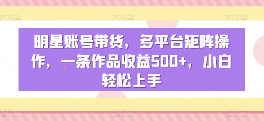 明星账号带货，多平台矩阵操作，一条作品收益500+，小白轻松上手-佛系网创