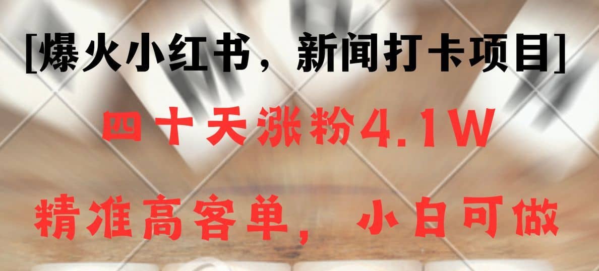 新闻打卡项目，小红书40天涨粉4.1w，高客单精准粉，变现能力超强-佛系网创