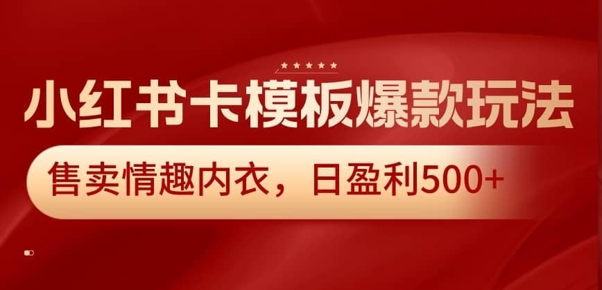 小红书卡模板爆款玩法，售卖情趣内衣，日盈利500+-佛系网创