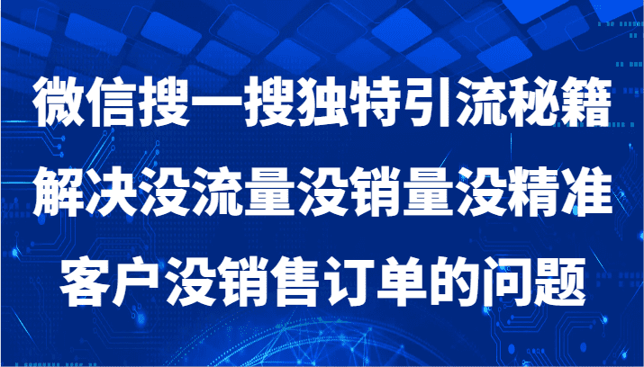 微信搜一搜暴力引流，解决没流量没销量没精准客户没销售订单的问题-佛系网创