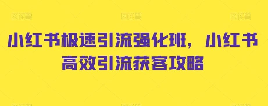 小红书极速引流强化班，小红书高效引流获客攻略-佛系网创
