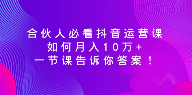 （8824期）合伙人必看抖音运营课，如何月入10万+，一节课告诉你答案！-佛系网创