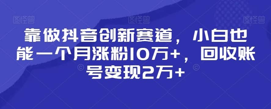 靠做抖音创新赛道，小白也能一个月涨粉10万+，回收账号变现2万+-佛系网创
