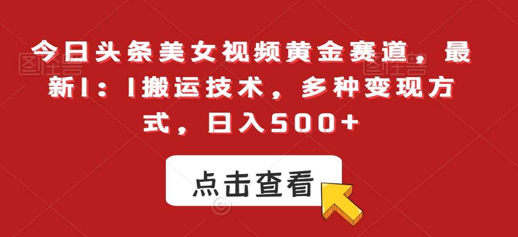 今日头条美女视频黄金赛道，最新1：1搬运技术，多种变现方式，日入500+【揭秘】-佛系网创