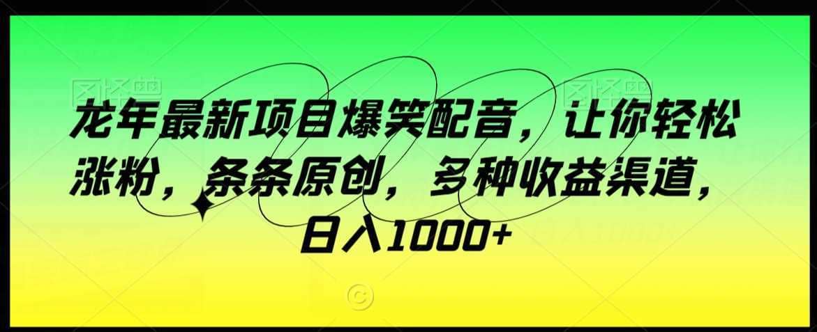 龙年最新项目爆笑配音，让你轻松涨粉，条条原创，多种收益渠道，日入1000+【揭秘】-佛系网创