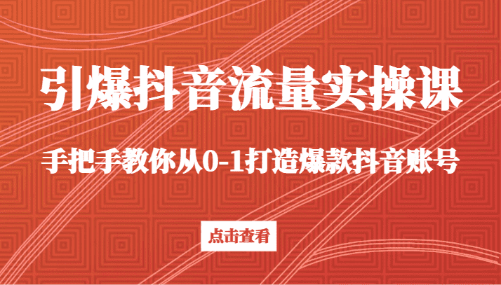 引爆抖音流量实操课，手把手教你从0-1打造爆款抖音账号-佛系网创